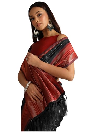 Soch Women's Black Tussar Woven Design Saree With Zari