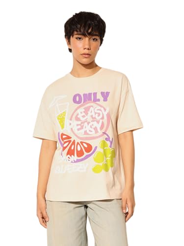 ONLY Women's Loose Fit Beige T-Shirt
