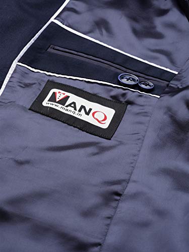 MANQ Men Navy Blue Solid Slim Fit Bandhgala Suit (Size:40)
