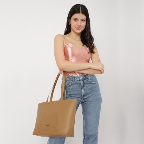 Fastrack Women's Spacious Everyday Tote Bag with Side Zip Pocket | Fits Upto 14" Laptop | Roomy Interior with Inner Zip and Slip Pockets | Comfortable Shoulder Straps | Trendy Women's Handbags