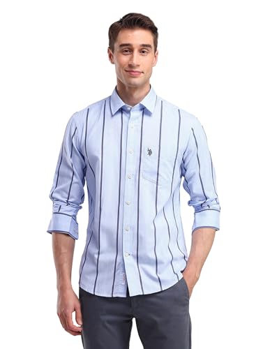 U.S. Polo Assn. Tailored Fit Cotton Striped Shirt Blue
