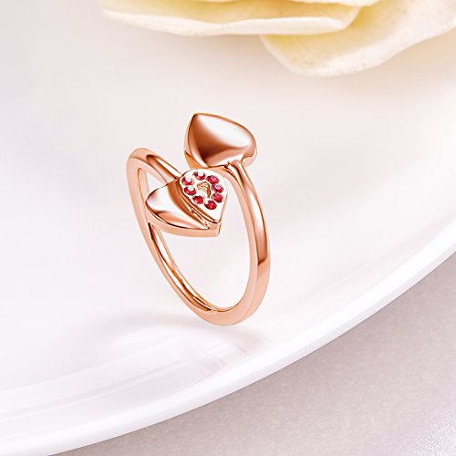 Via Mazzini Rose Gold Plated Twisted Proposal Red Heart Ring for Women and Girls (Ring0338)