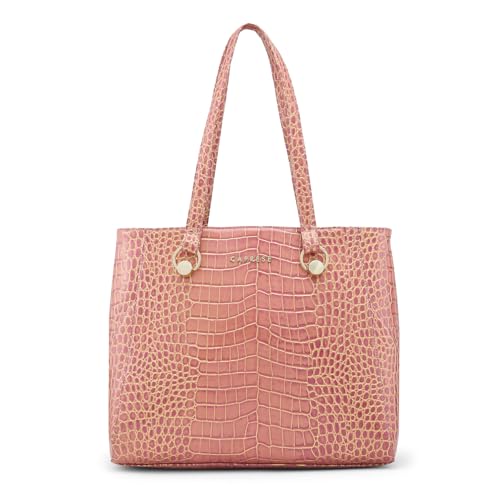 Caprese Miranda Tote Bag, Large-Pink | Stylish Handbag for Women | Spacious, Versatile Office & Daily Essentials Tote | Top Zip Closure