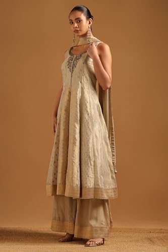 Soch Womens Beige Brocade Zari Woven Salwar Suit With Cutdana