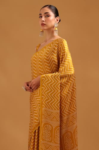 Soch Womens Mustard Viscose Bandhani Saree