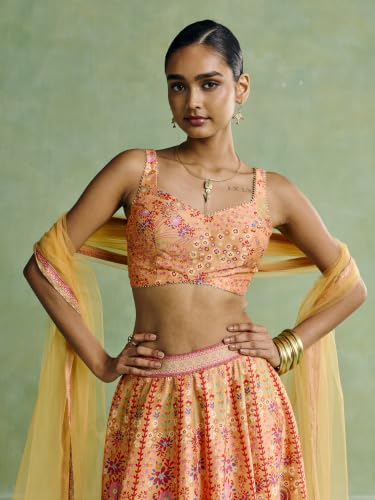 Aarke Ritu Kumar Yellow Festive Blouse With Lehanga And Dupatta