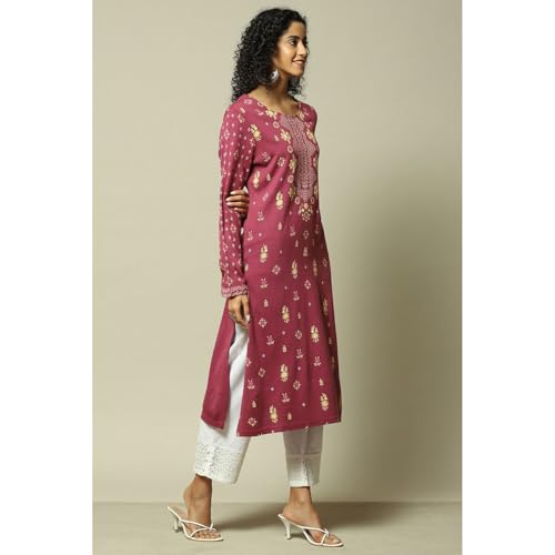 Rangriti Women's Acrylic Printed Regular Kurtas (WNTRWR18869AW23YEL_Yellow