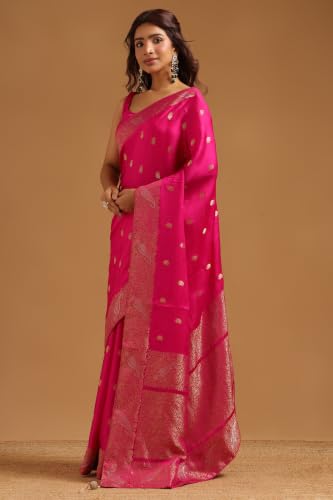 Soch Womens Fuchsia Satin Zari Woven Saree
