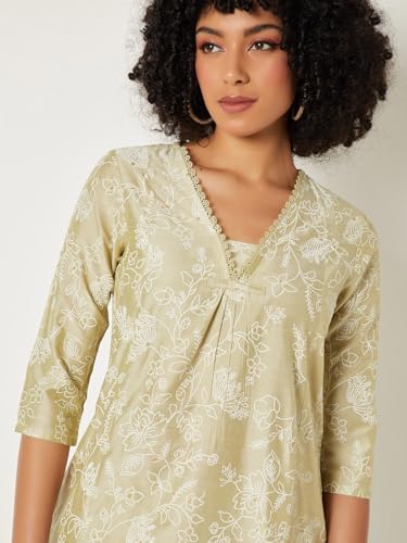 Max Women Floral Print Straight Kurta (Green_S)