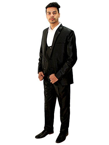 Matelco Men's Regular Fit 3-piece Suit (AD07RG01BK-XL_Black_X-Large)