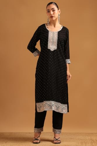 Soch Womens Black Art Silk Embroidered Zari Embroidery Salwar Suit