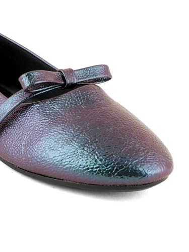 DROP BOLD Green Textured Round Toe Ballerinas With Bows For Women And Girls