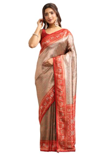 Soch Womens Red Tissue Ethnic Motifs Zari Woven Saree With Stone Work