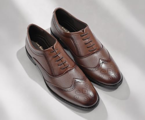 LOUIS STITCH Men’s Russet Tan Formal Lace-Up Brogue Shoes | Formal Lace-Up Shoes for Men | Business & Occasion Wear | LSVSBG-1-TN |UK-7