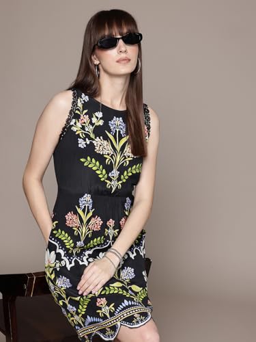Label RITU KUMAR Navy Alaia Roound Neck Sleeveless Short Dress