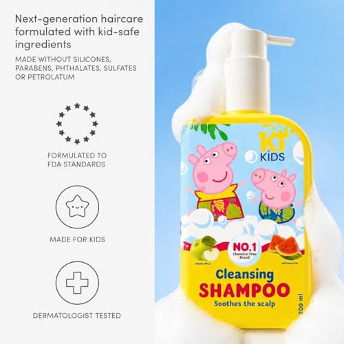 KT KIDS Peppa Pig Cleansing Shampoo Pediatrician Approved Ages 3-12 Year Mild Formula Enriched with Green Apple & Watermelon 200ml