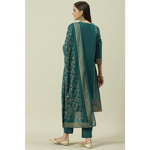 BIBA Women Cotton Straight Printed Suit Set (SKD7057EAW21TGRN_Green