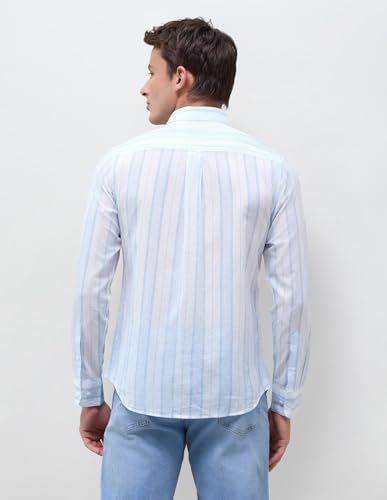 U.S.Polo Association Men's Vertical Striped Regular Fit Shirt (USSHT3378_Blue_44)
