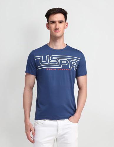 U.S. POLO ASSN. Mens Solid Half Sleeve Brand Carrier Round Neck T-Shirts (UDTSHS1055_Blue_S)