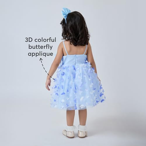 Hopscotch Girls Blue Sleeveless Butterfly Applique Dress for Age (2-3 Years)