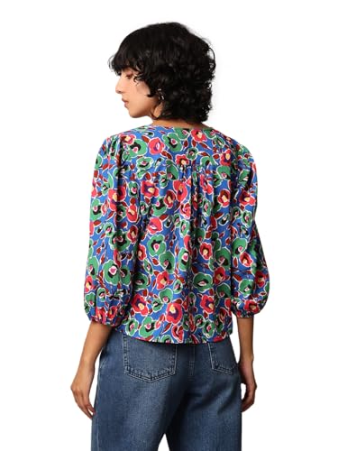 ONLY Women Floral Print Polyester Blend Blue Casual Top