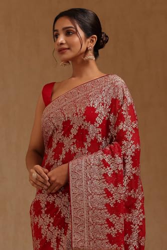 Soch Womens Fuchsia Georgette Embroidered Saree With Zari