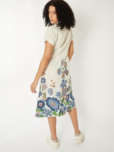 Max Women Floral Print Shirt Dress(White_S)