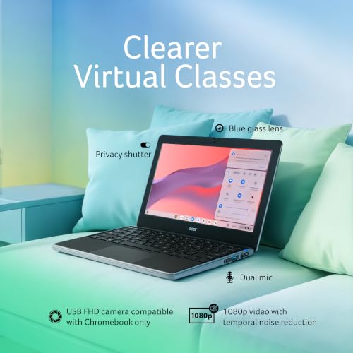 Acer Chromebook, MediaTek Kompanio 540 Octa-Core Processor, 4GB RAM, 64GB eMMC, Full HD, 11.6"/27.94cm Display, Chrome OS, Black, 1.2 KG, C725, Arm Mali G57 Graphics, WiFi 6E Laptop