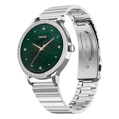 Noise Diva Araya Smartwatch for Women with AMOLED Display (850 Nits), 60 Precision-Set Crystals, Cycle Tracking, Skin Temperature, SOS with Live Location, 100+ Watch Faces - Iconic Silver