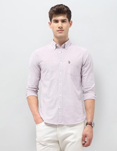 U.S.Polo Association Men's Vertical Striped Oxford Shirt (USSHT3401_Pink_46)