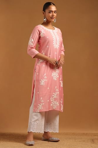 Soch Womens Pink Desert Storm Floral Kurta with Machine Embroidery and Thread Work