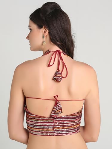 ANTHARI DESIGNER Women's Silk Sleeveless Indian Ethnic Designer Fancy Stitched Readymade Saree Blouse for Women Lehenga Choli Maroon
