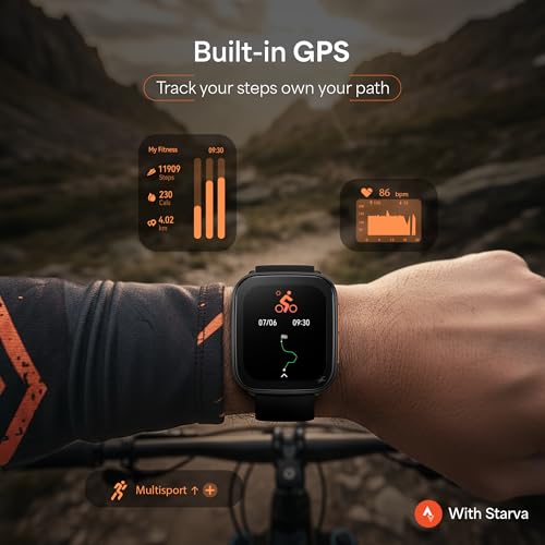 Fastrack Navstar 1.85" AMOLED Square Display Smart Watch with GPS, Offline Voice Command, AI Enabled, 100+ Sports Mode, BT Calling, IP68 Water Resistant Upto 5 Days Battery Life - Onyx Black