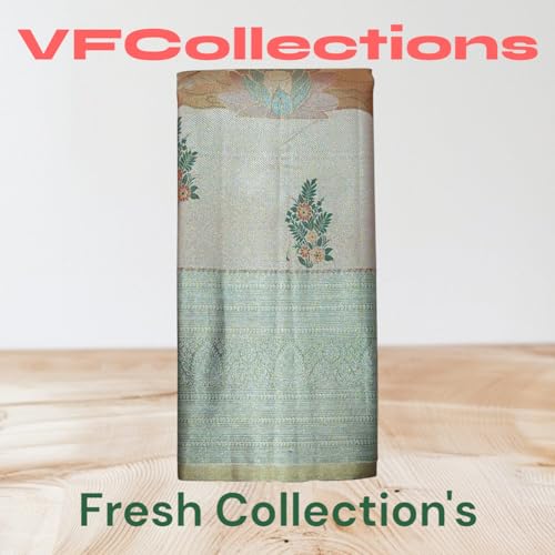 VFCollections Women's Traditional Handloom Kanchipuram Silk Pure - Royal Collections - Pattu Sarees | Rich Zari Woven Design | Bridal Saree | Unstitched Blouse (VFC737-2)