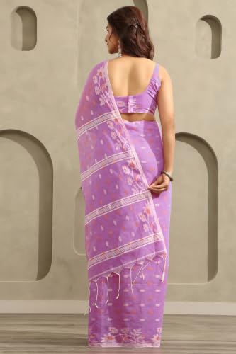 Soch Womens Light Purple Cotton Jamdani Woven Saree