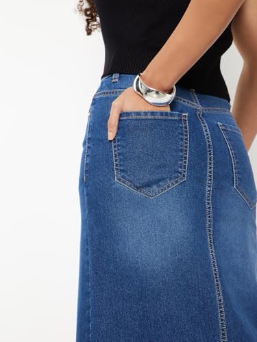 Max Women Washed Denim High Rise Skirt (Blue_28)
