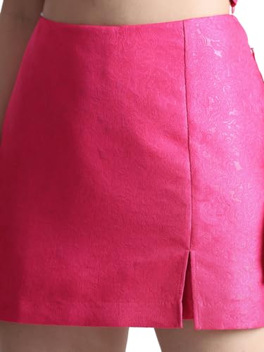 ONLY Women Self Design Polyester Pink Mini Skort