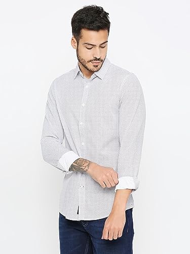 Being Human White Navy Men Shirt (Size: XL)-BHMLSLV23012-WHITE/NAVY