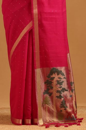 Soch Womens Fuchsia Tissue Weave Woven Design Zari Woven Sequin Detail Saree