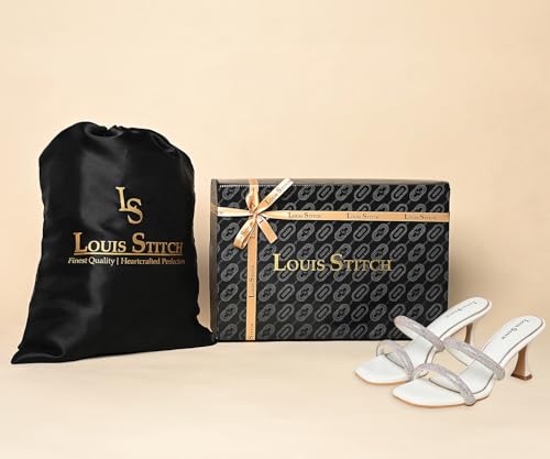 LOUIS STITCH Women's Fashion Slip-On Pointed Heel Sandals | Open Toe White Stylish Stiletto Heel Sandal for Ladies, Fashionable Sandal |LSOF-LDPH-GLDSWH | (UK-5)