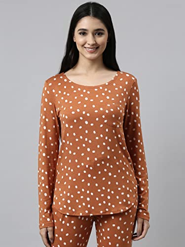 Enamor Essentials-Relaxed Fit Soft, Drapey Printed Top & Jogger Lounge Set for Womens-EC19 (EC19_Terra Cotta Circle Aop_2XL)
