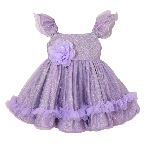 Hopscotch Girls Lilac Short Sleeves Floral Applique Sparkle Party Dress for Age (2-3 Years)
