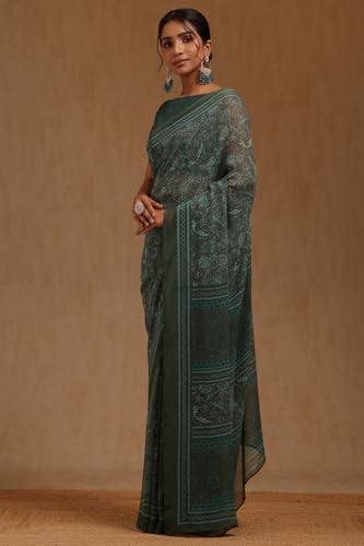 Soch Womens Green Georgette Ethnic Motif Saree