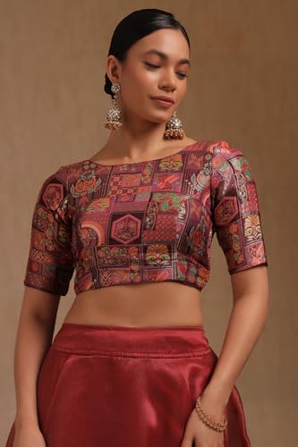 Soch Womens Wine Tussar Floral Print Padded Blouse