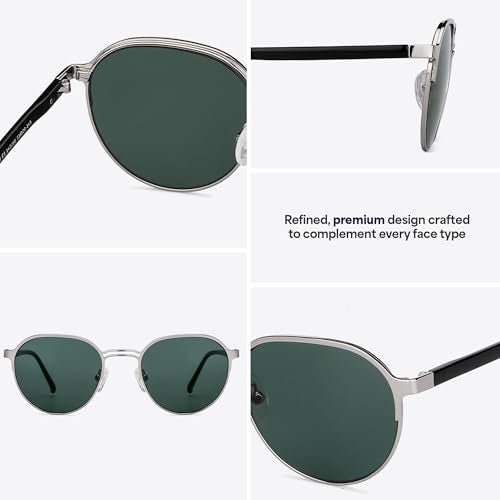 John Jacobs | Silver - Green | Full Rim Round Stylish & Premium Sunglasses | JJ Tints | 100% UV Protection (UV 400) | Men & Women | Narrow | JJ S13873