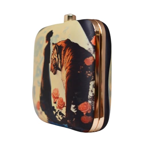 Artklim Lady And Tiger Printed Clutch