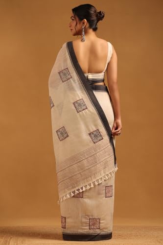 Soch Womens Black Chanderi Warli Saree With Thread Work