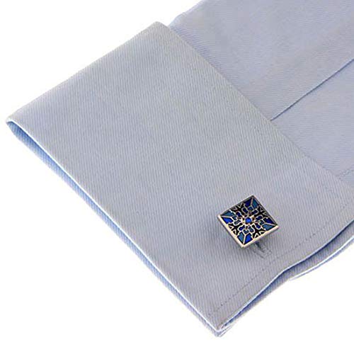 Peora Classic Blue Flower Pattern Square Cufflinks for Men Business Corporate Wedding Gift