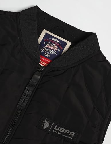U.S. Polo Assn. Denim Co. Men's Black Solid Collar Neck Sleeveless Casual Polyester Regular Fit Jacket (UDJCK1387_Black_S)