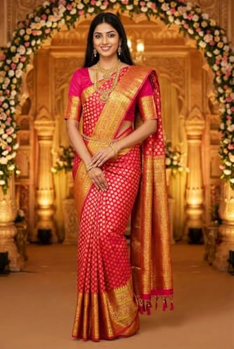 SREE KUMARAN Women's Kanchipuram Silk Pure Pattu Sarees With Blouse (VSK138-2) (VSK242-1)